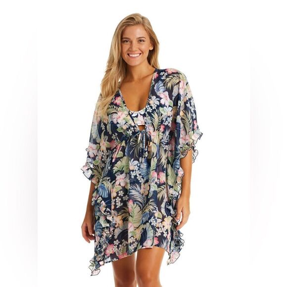 Jessica Simpson Women's Stranded in Paradise  Ruffled Cover-up Dress Swimsuit - Picture 7 of 10